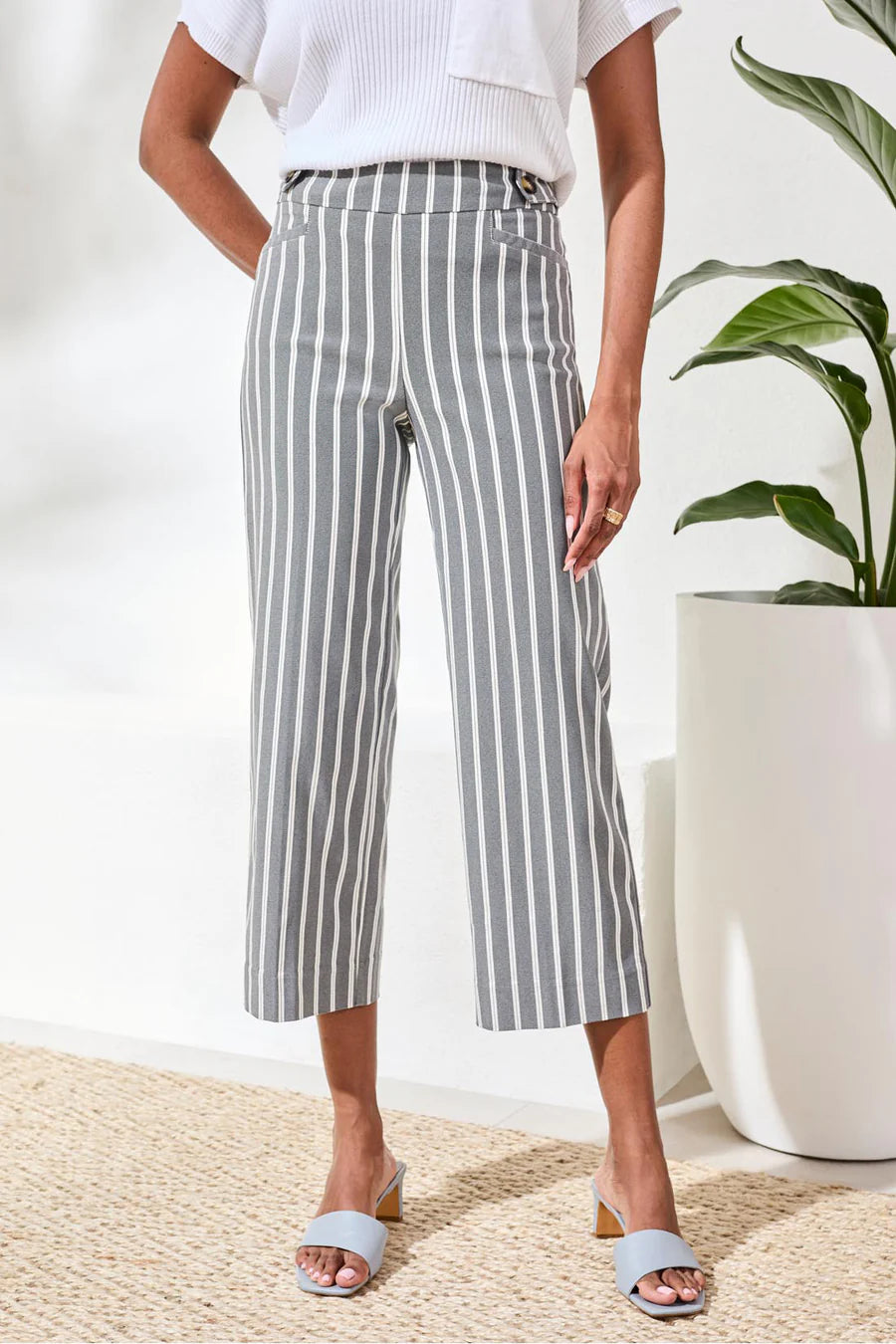 Tribal Grey Stripe Crop Pant