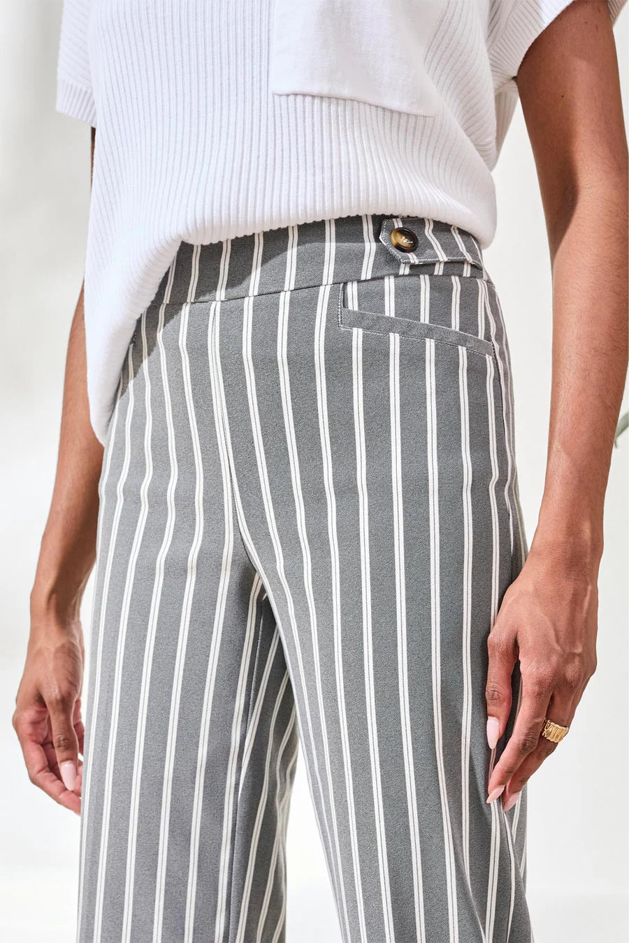 Tribal Grey Stripe Crop Pant