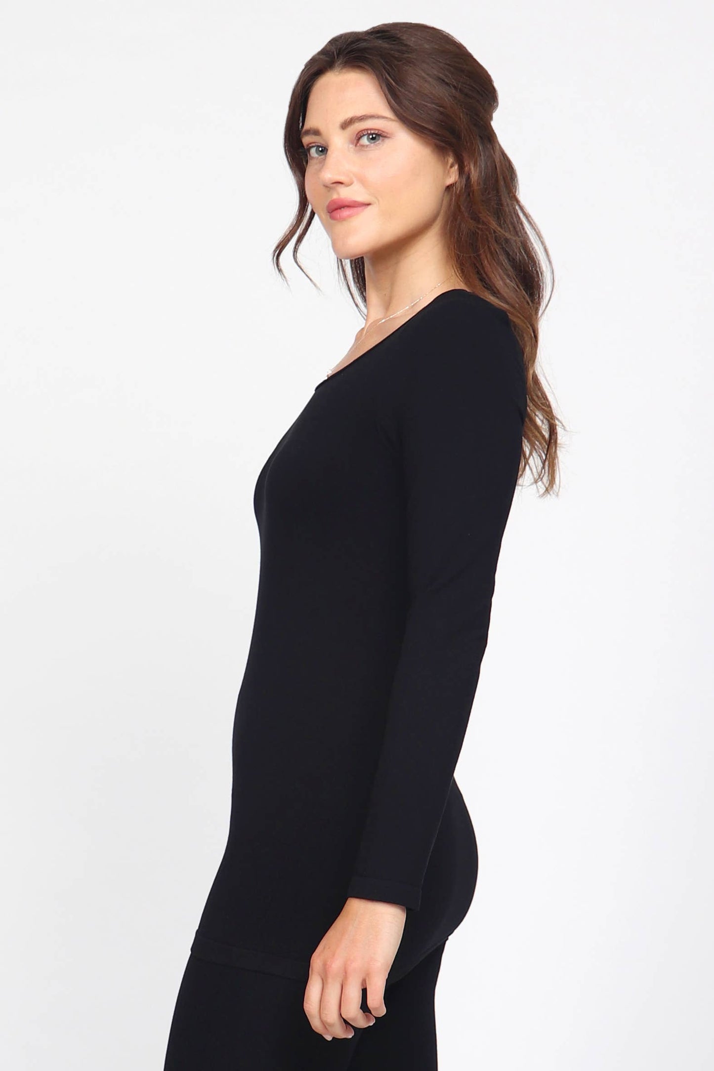 Viscose Seamless Long-Sleeve Round Neck Bodycon Top