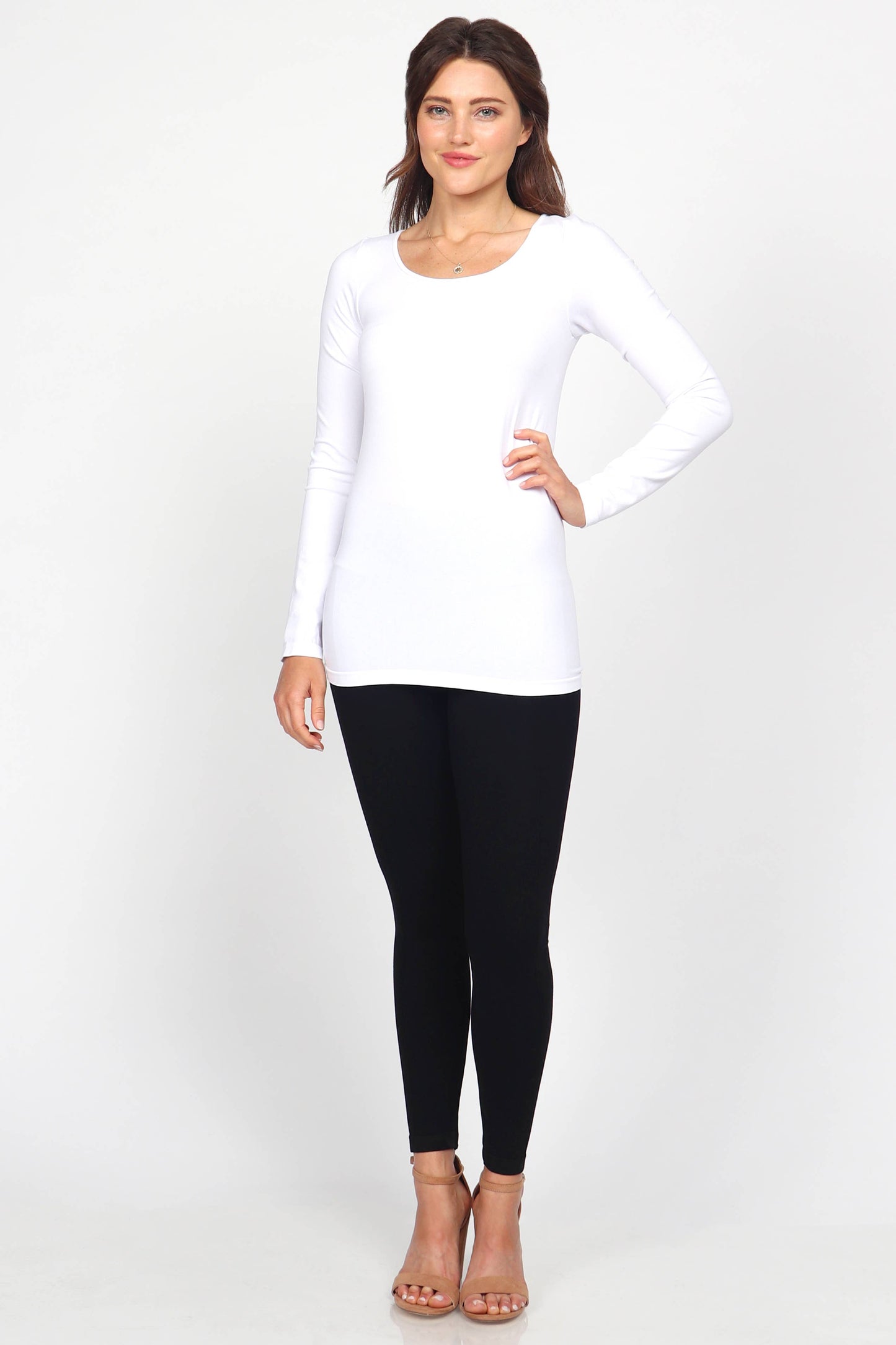 Viscose Seamless Long-Sleeve Round Neck Bodycon Top