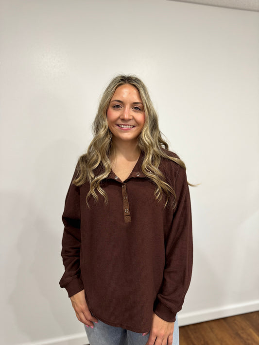 Tribal Henley Ribbed Top