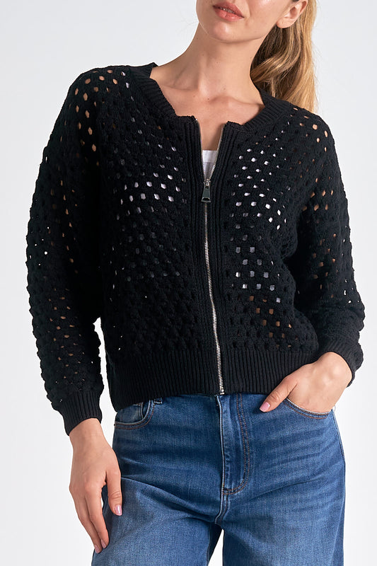 Elan Black Zip Cardigan