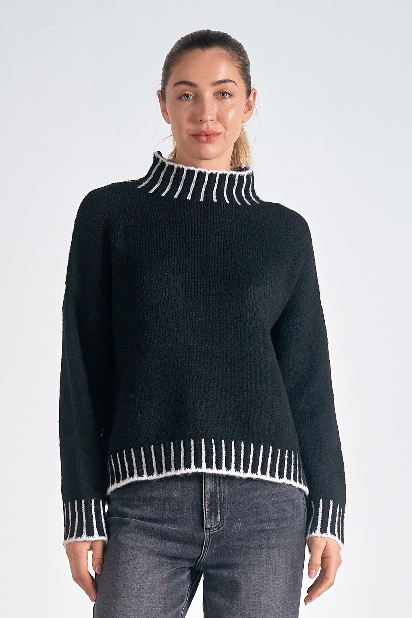 Elan Black Stitching Sweater