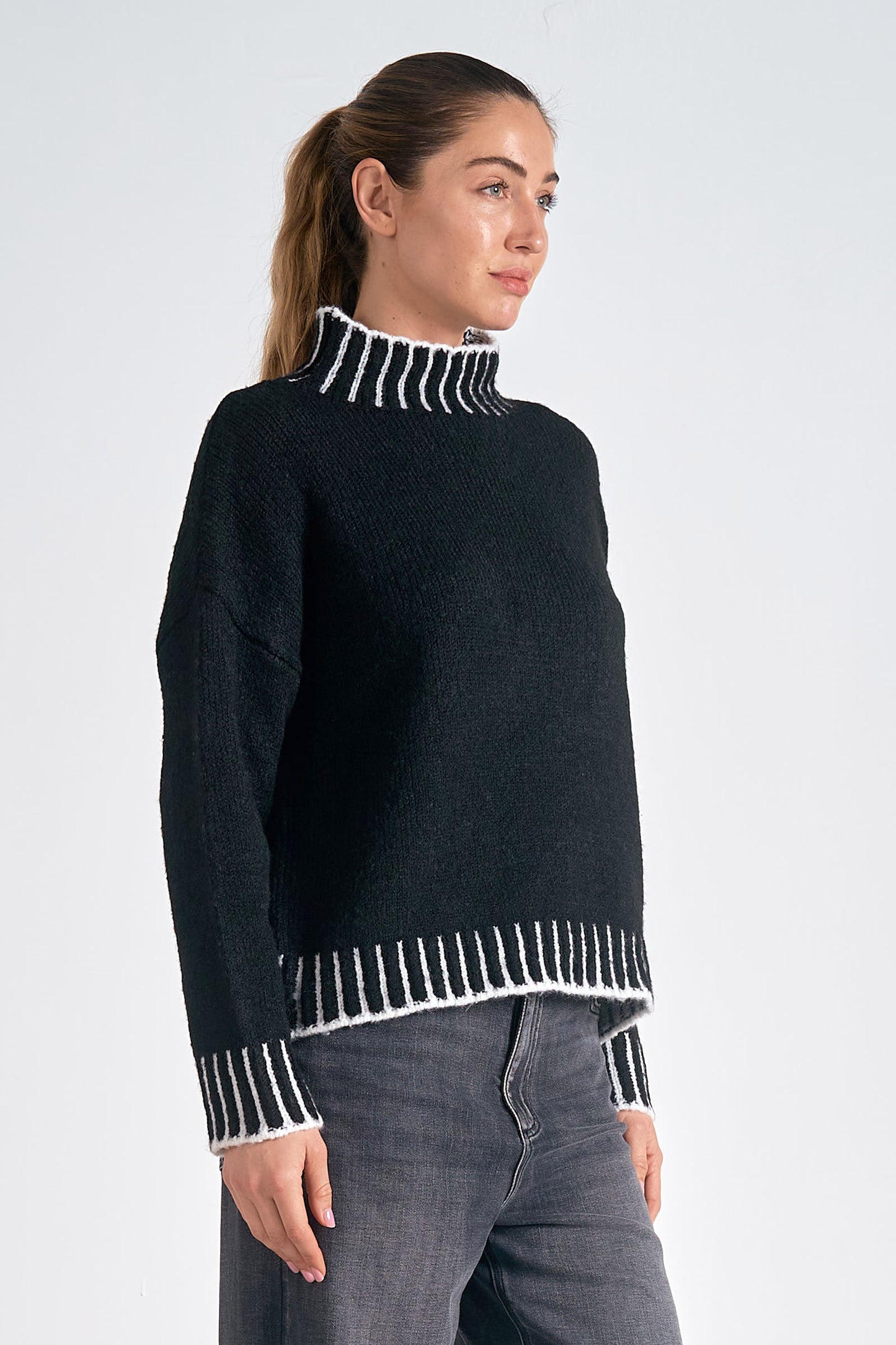 Elan Black Stitching Sweater