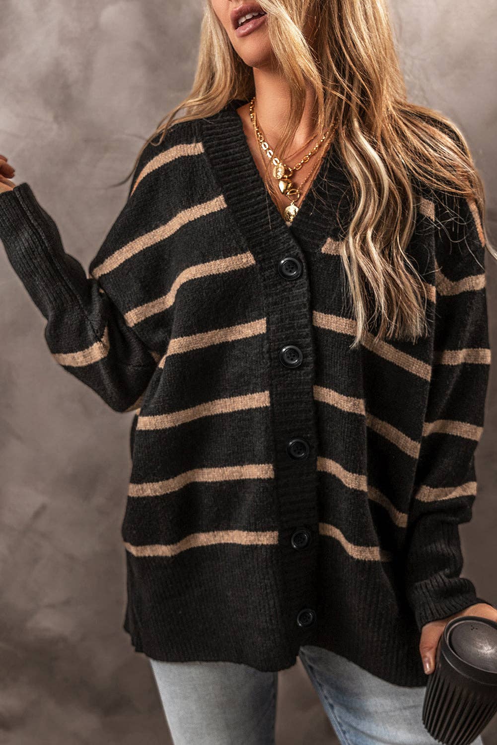 Black Stripe Relaxed Cardigan