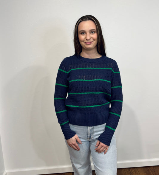 Tribal Navy Crew Stripe Sweater