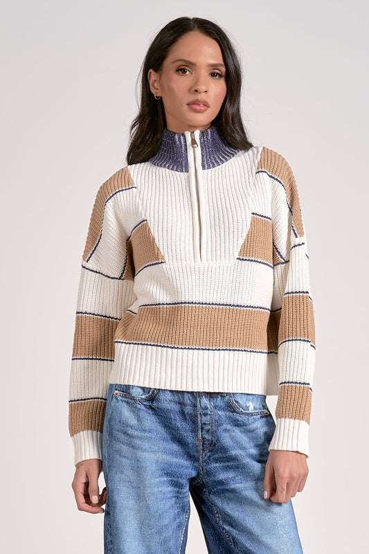 Elan 1/4 Zip Stripe Sweater