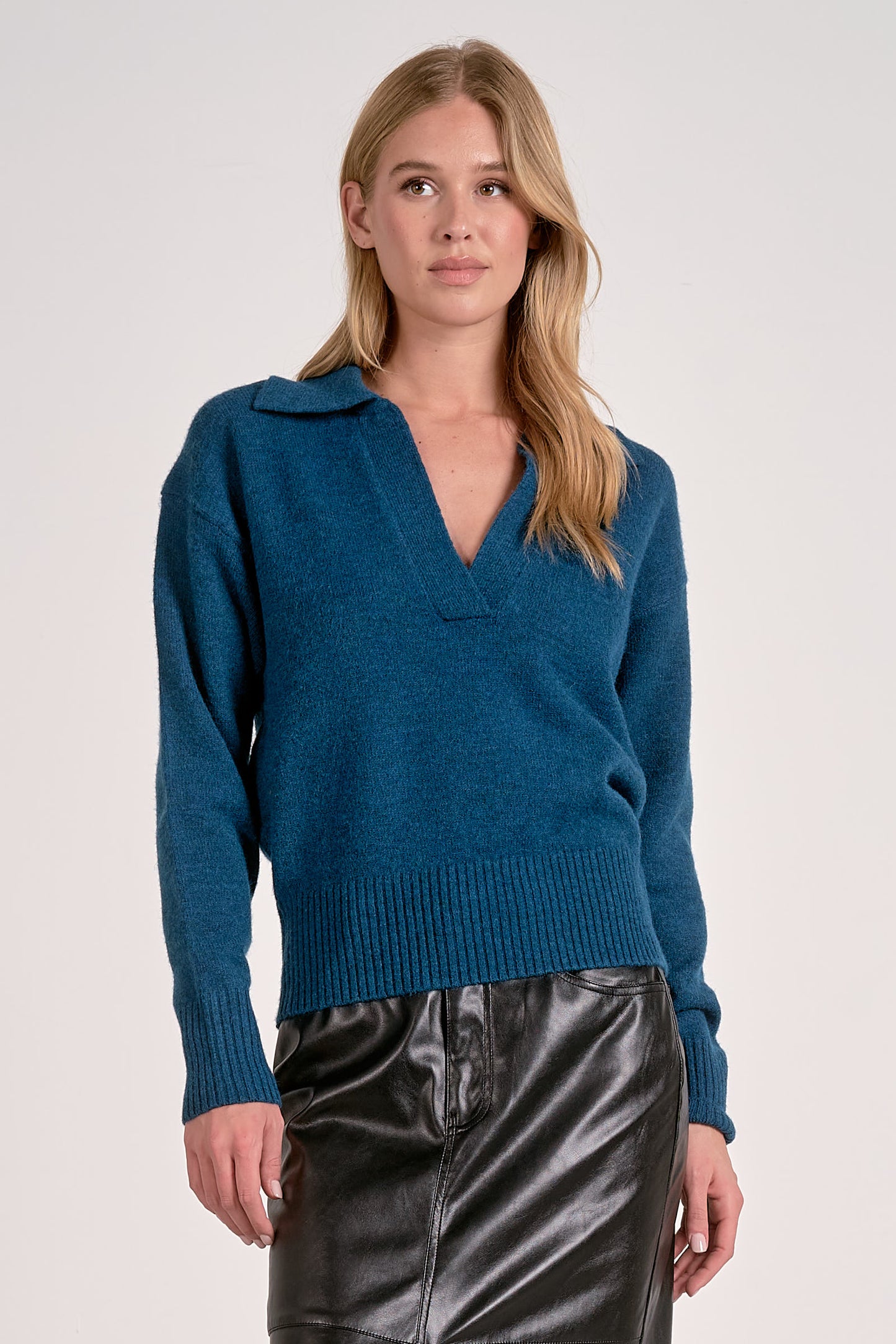Elan Teal Collar Sweater