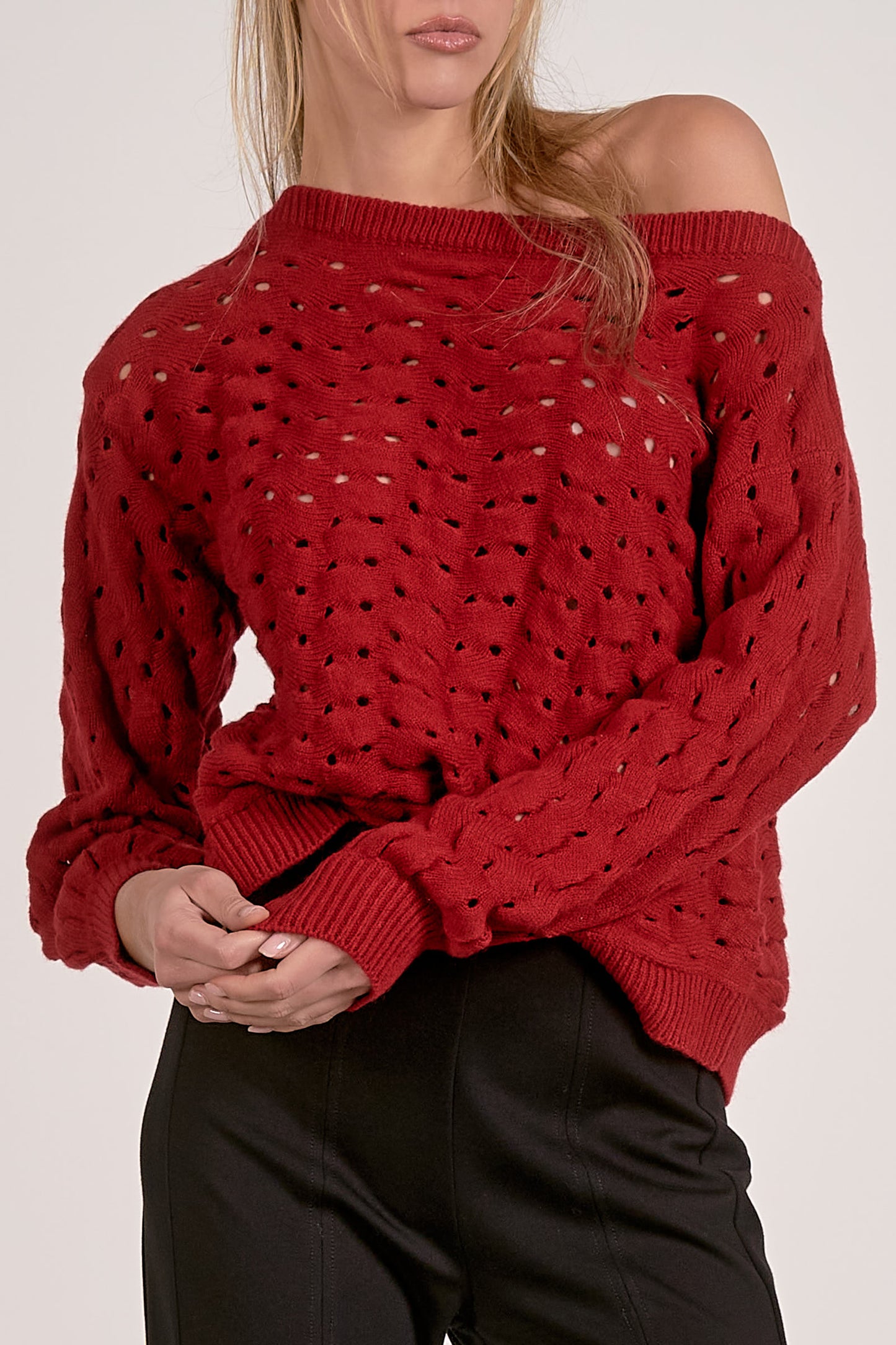 Elan Wide Neck Open Knit Sweater