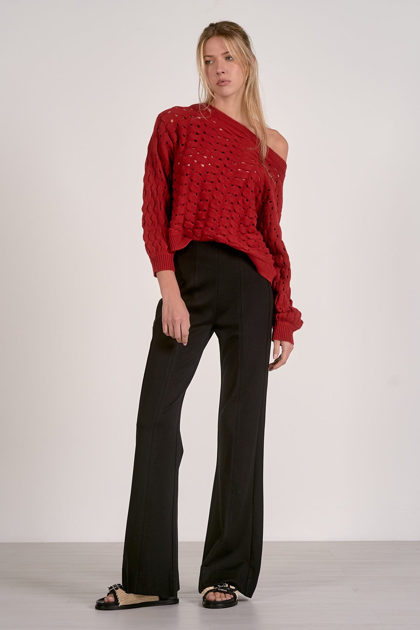 Elan Wide Neck Open Knit Sweater
