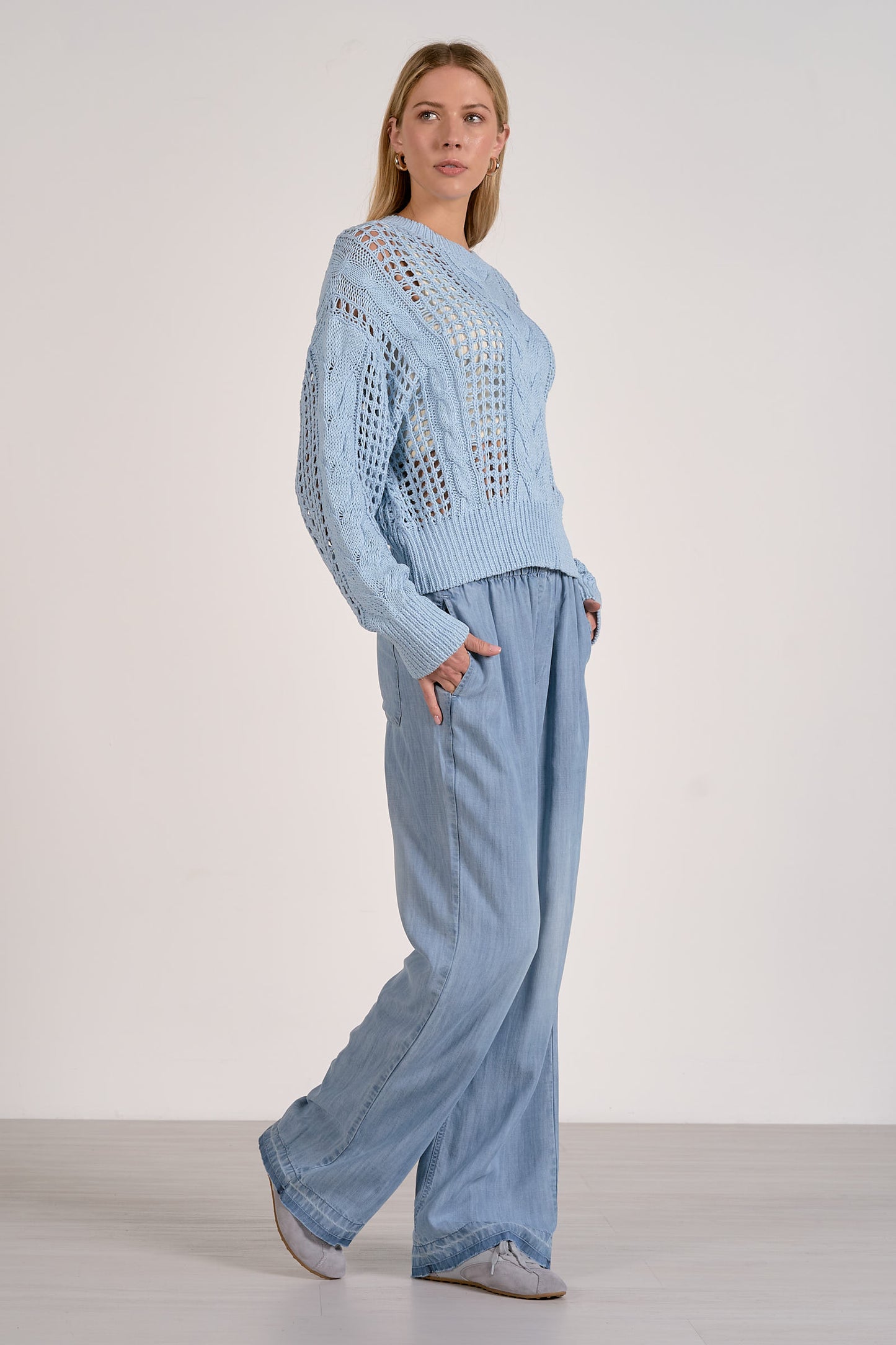 Elan Light Blue Open Knit Sweater