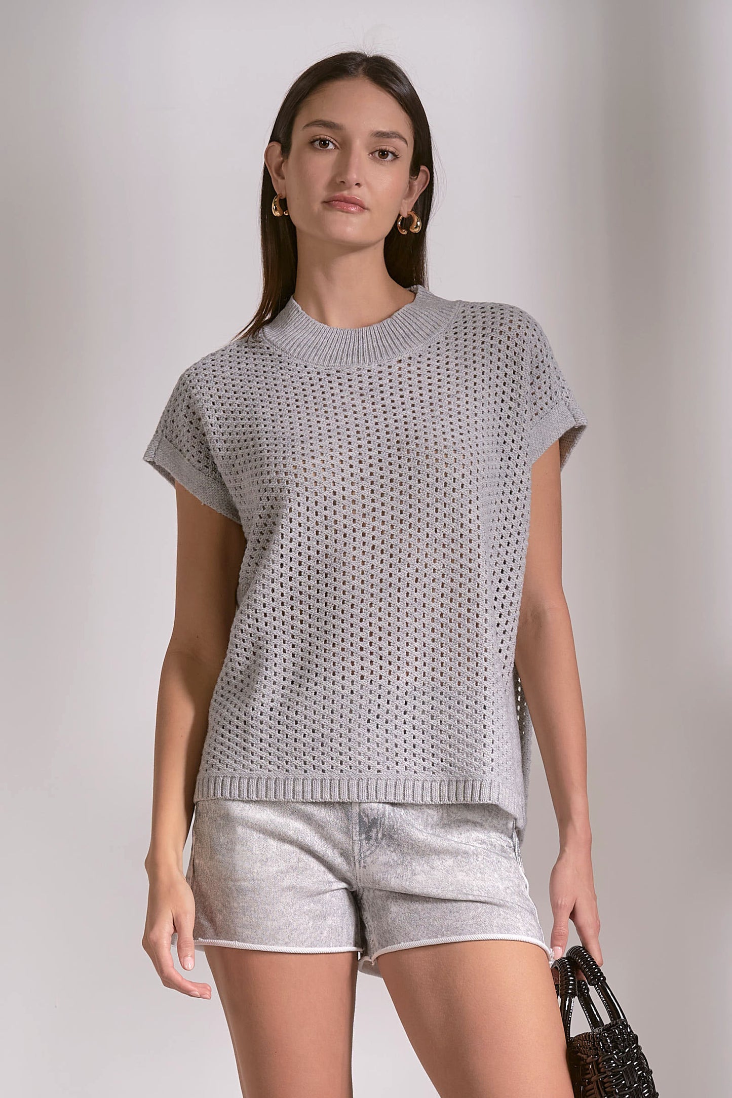 Elan Grey Open Knit Sweater