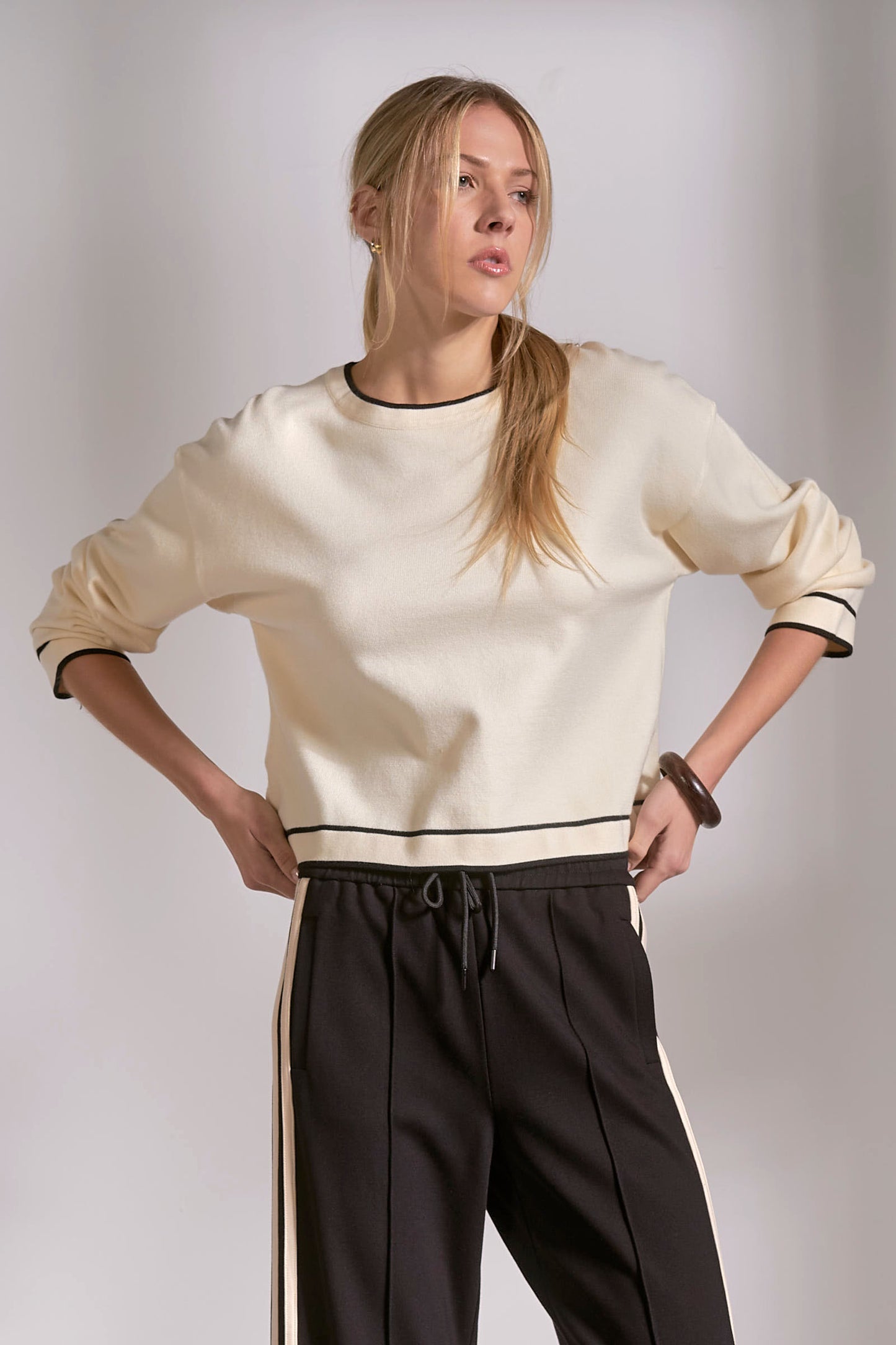 Elan Crew Neck Contrast Sweater