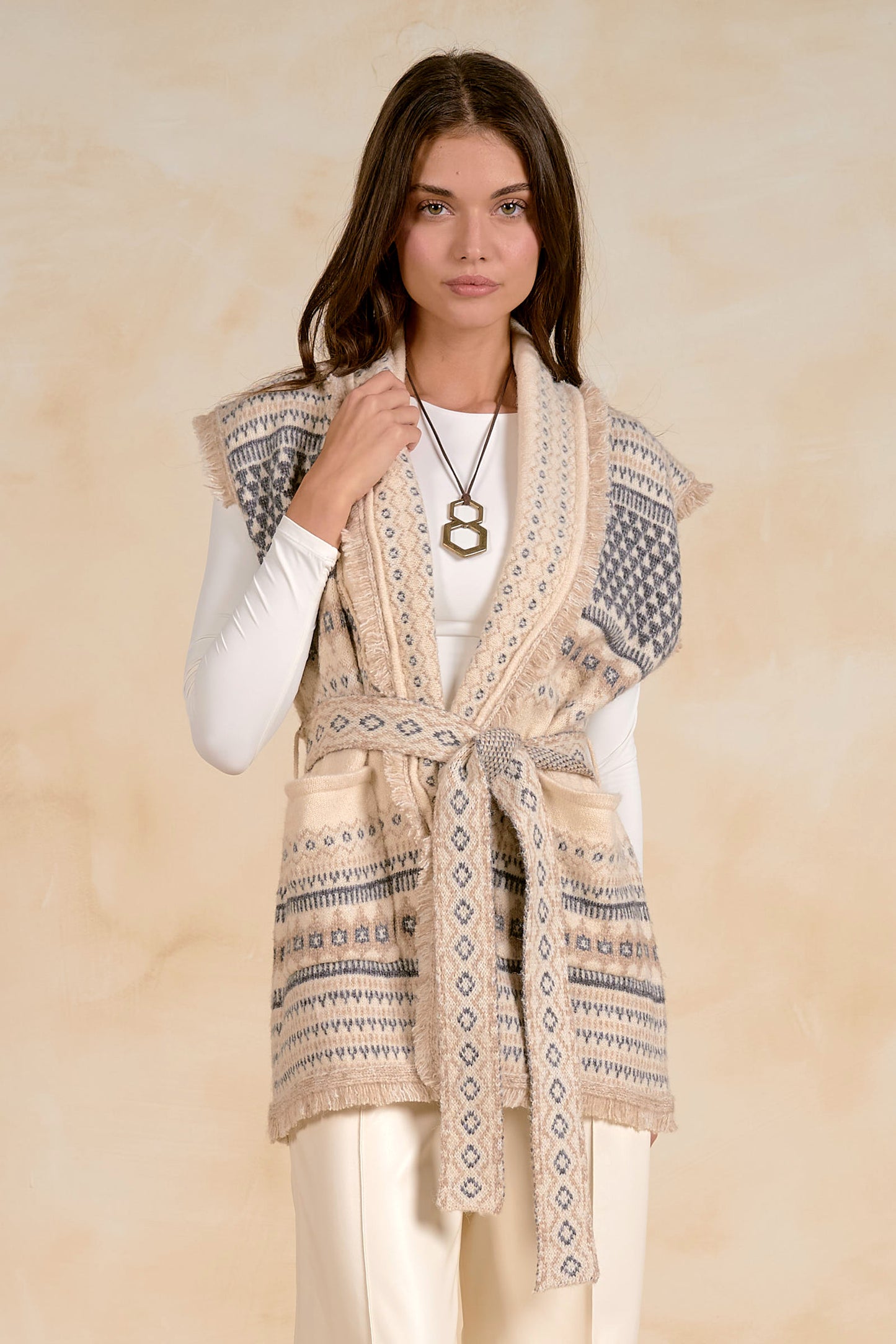 Elan Off White Belted Vest