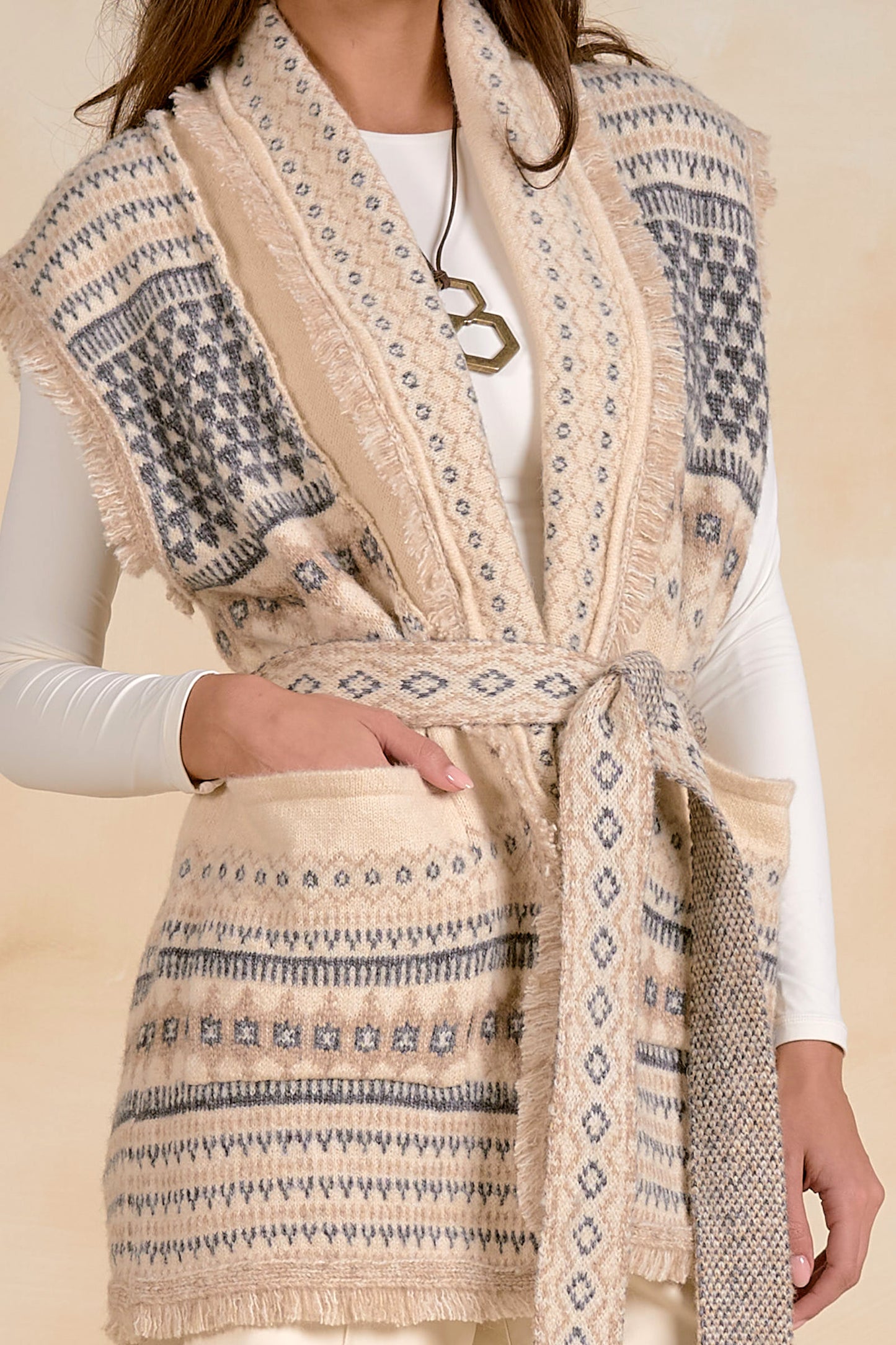 Elan Off White Belted Vest