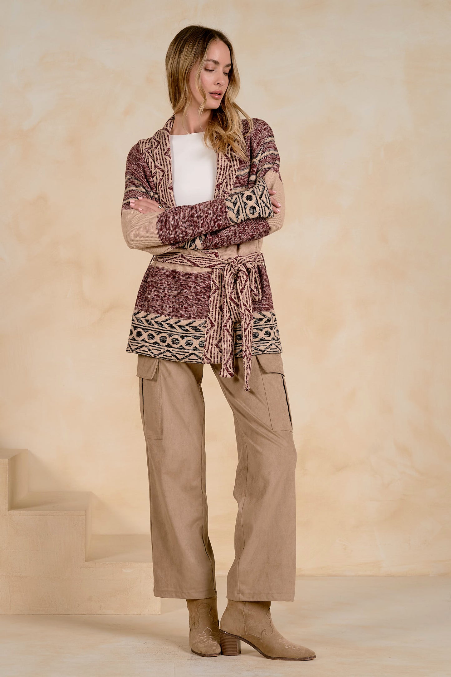 Elan Maroon Print Cardigan