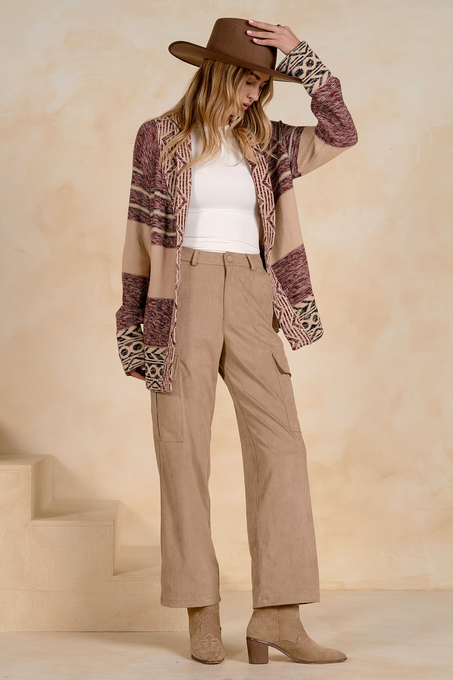 Elan Maroon Print Cardigan