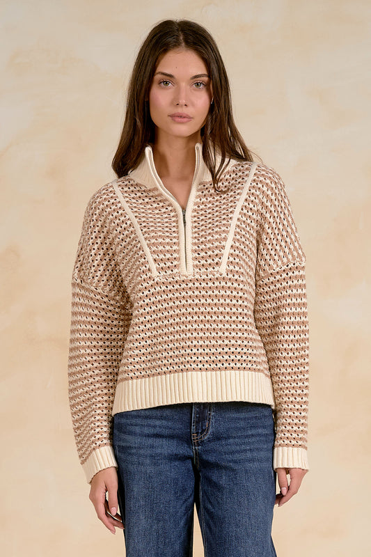 Elan 1/4 zip Natural Cardigan