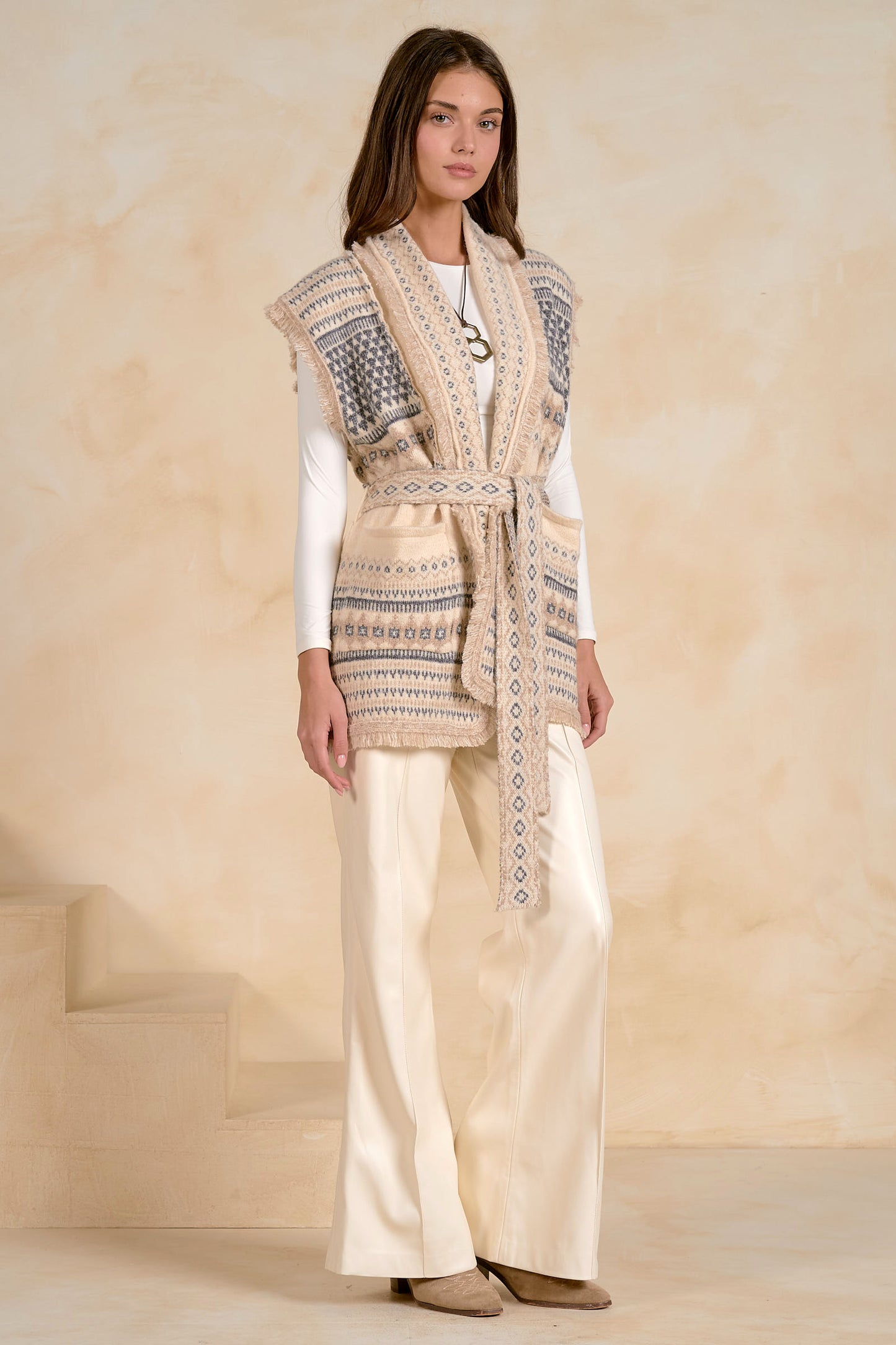 Elan Off White Belted Vest