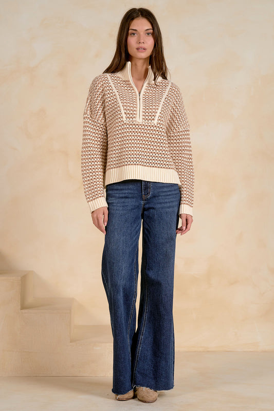 Elan 1/4 zip Natural Cardigan