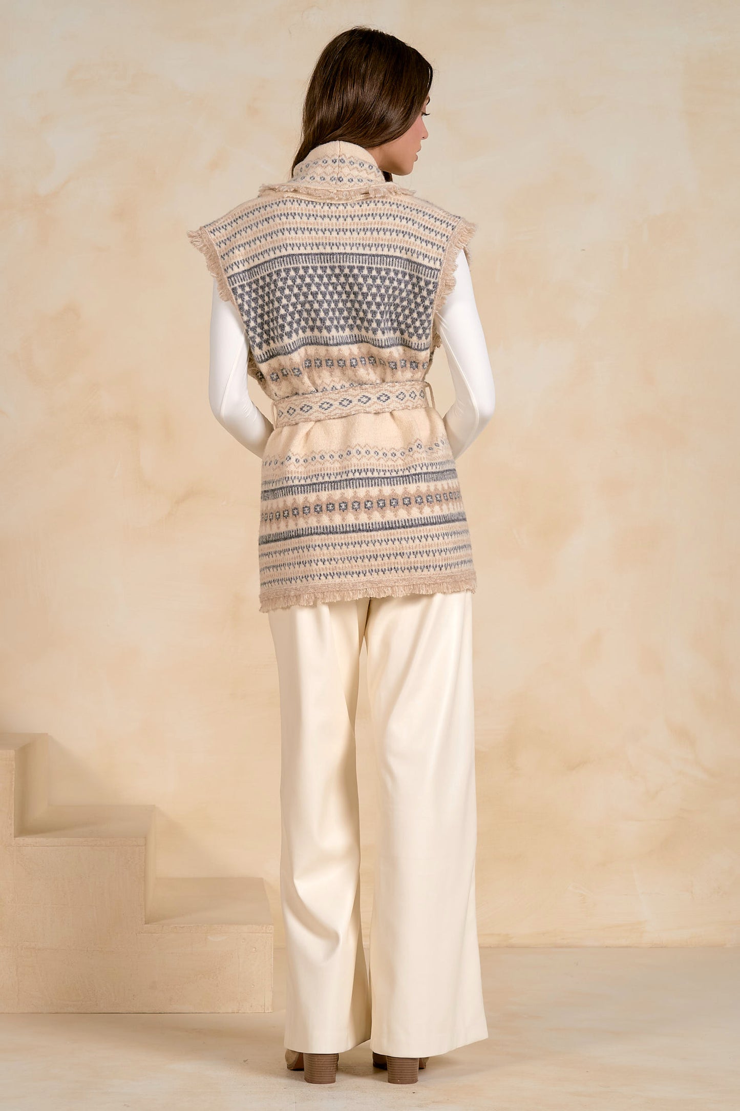 Elan Off White Belted Vest