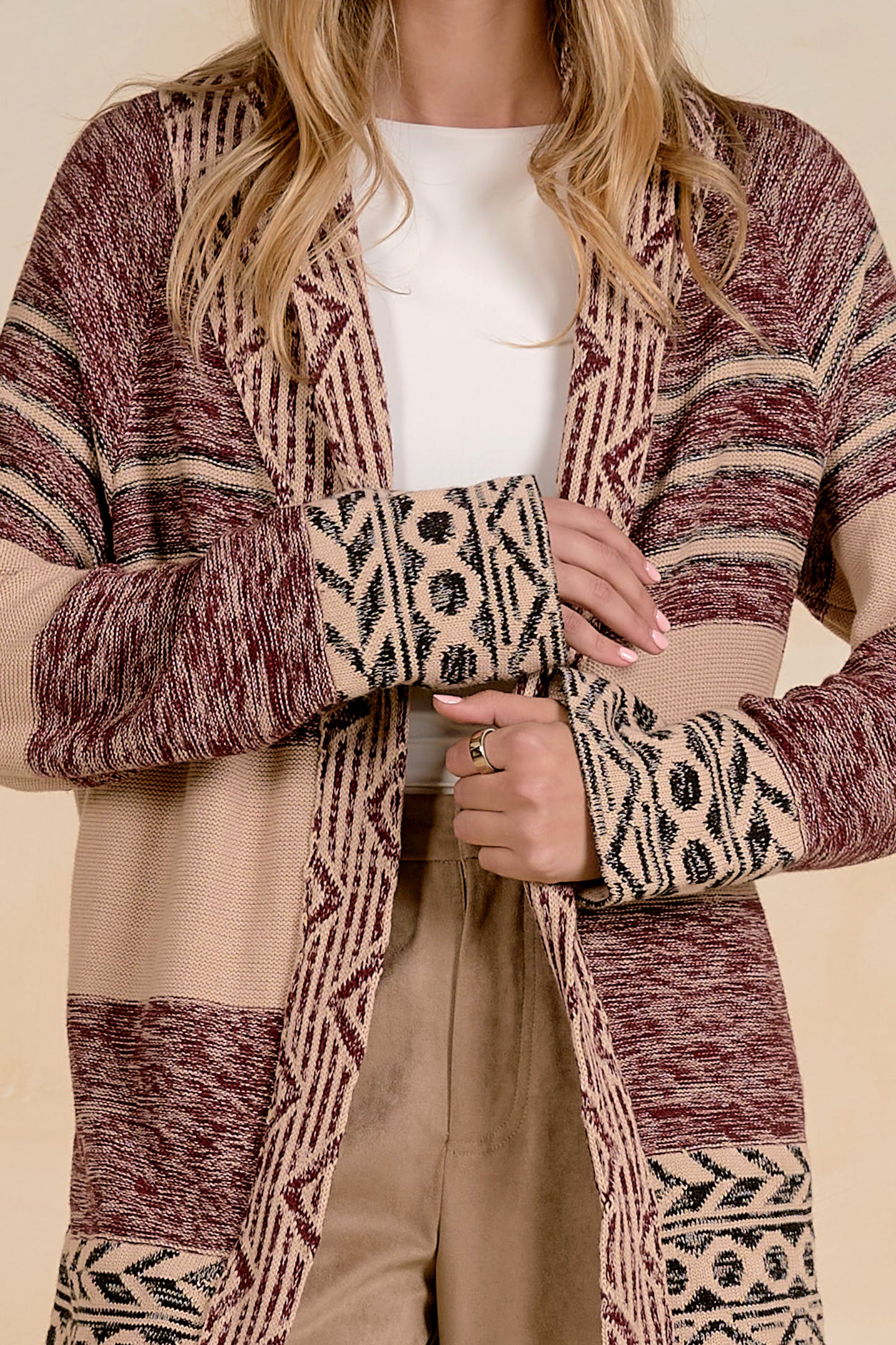 Elan Maroon Print Cardigan