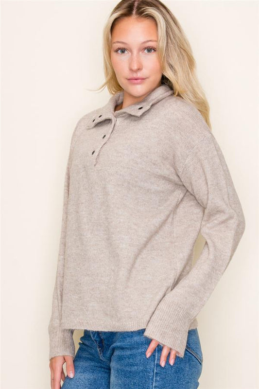 Snap Mock Neck Sweater