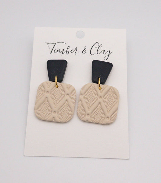Black & Tan Square Dangle Earrings