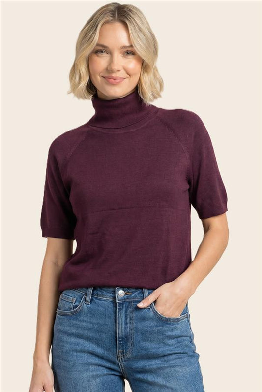 Plum Short Sleeve Turtleneck
