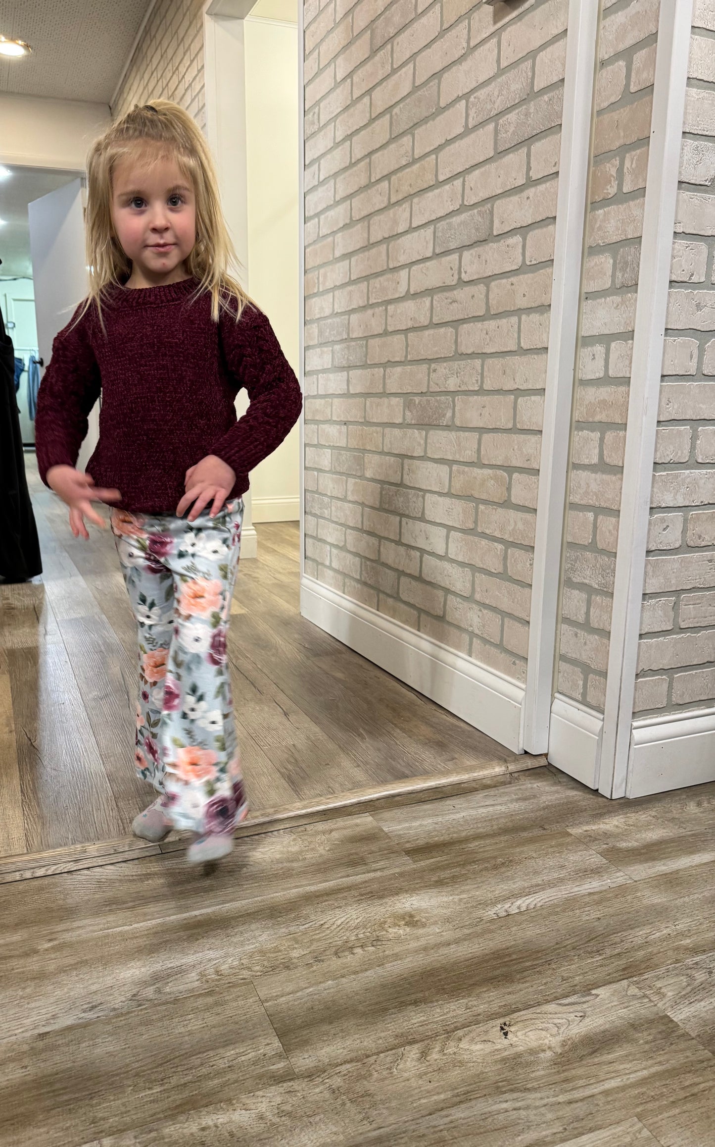 Kids Long Sleeve Plum Sweater & Sage Floral Bell Bottom Set