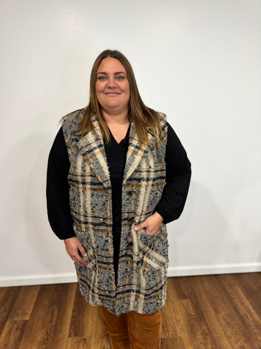 Tribal Long Plaid Vest