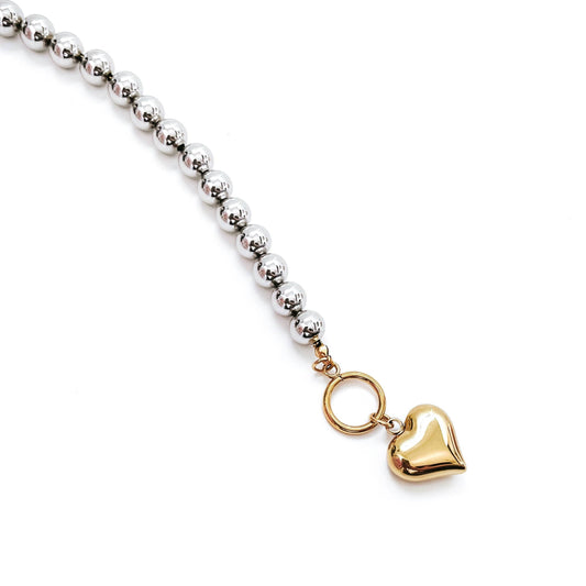 Bobbi Mixed Metal Beaded Heart Charm Bracelet