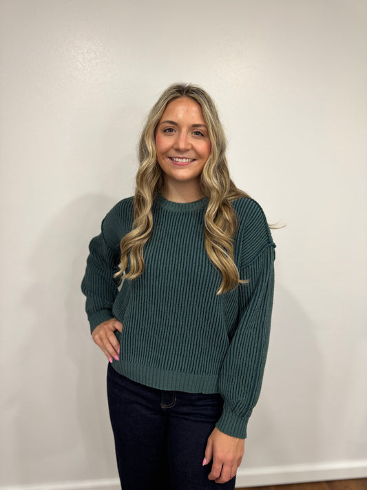green ribbed sweater tribal