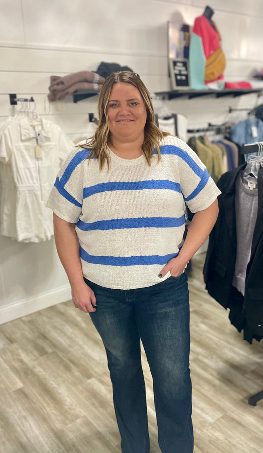 Tribal Stripe Short Sleeve Sweater