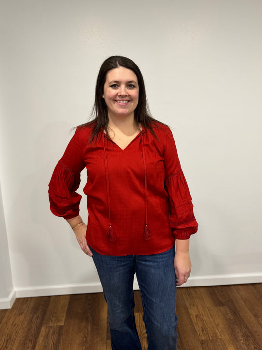 Liverpool Popover Blouse Red