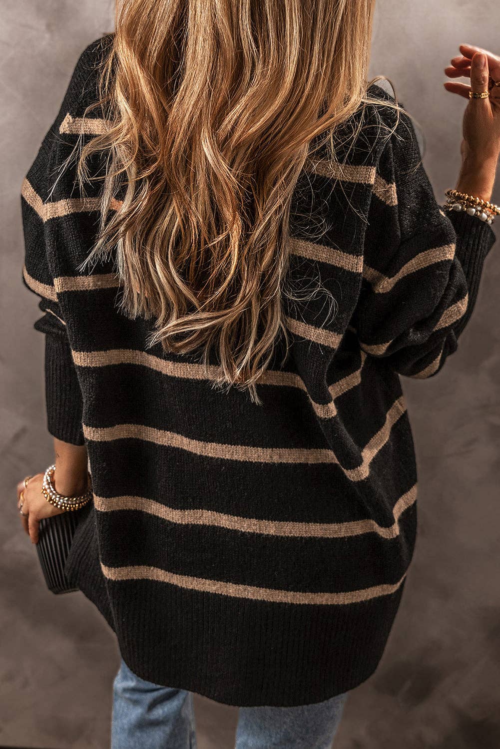 Black Stripe Relaxed Cardigan