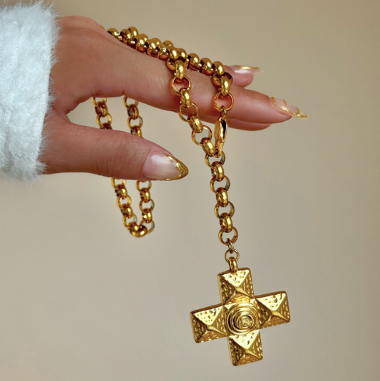 Retro Plate Cross Necklace