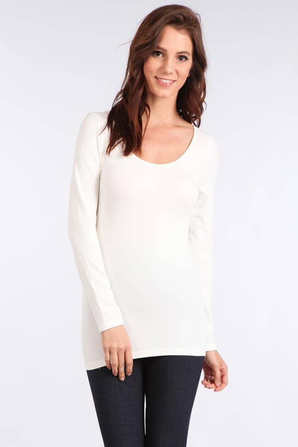 Viscose Seamless Long-Sleeve Round Neck Bodycon Top