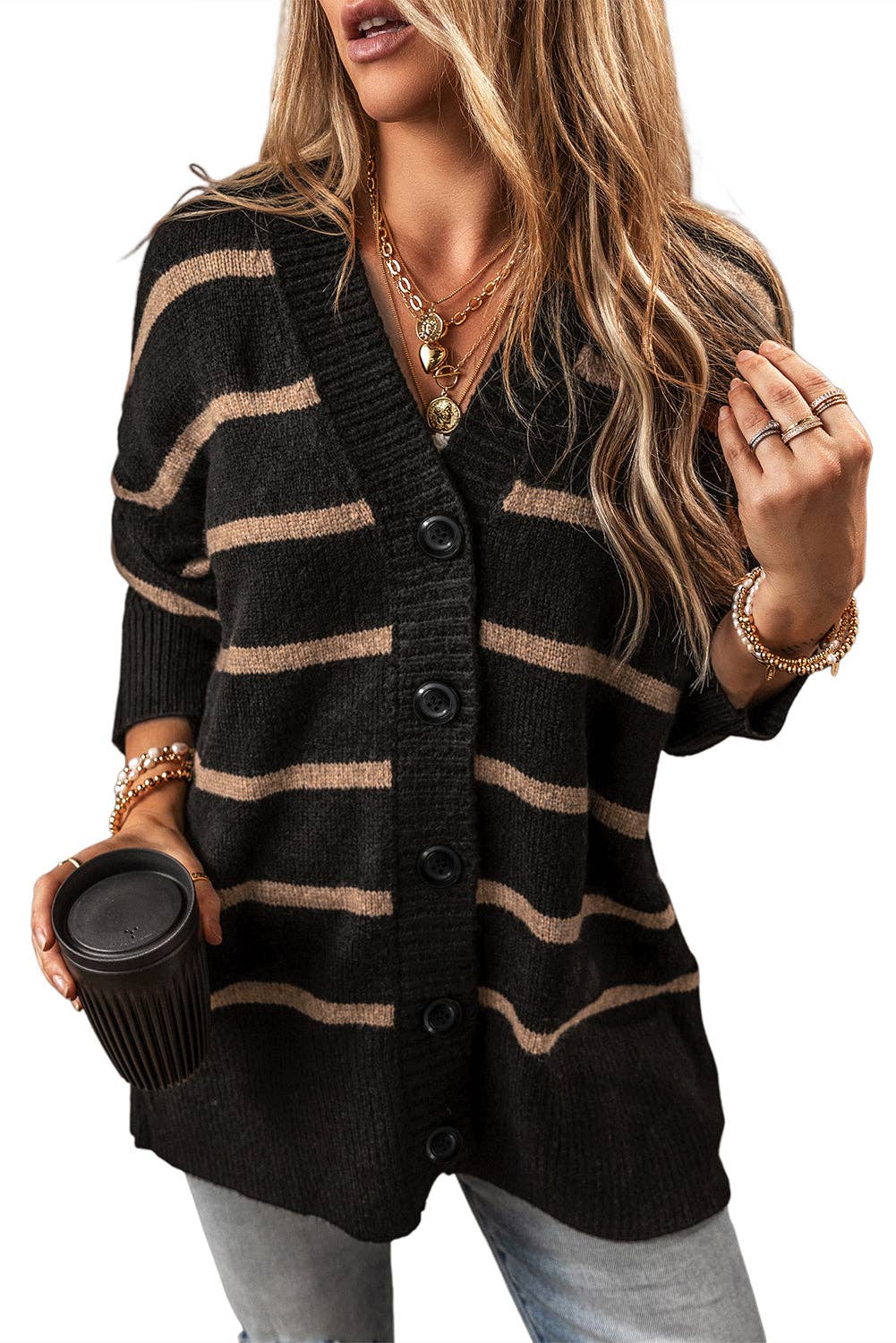 Black Stripe Relaxed Cardigan