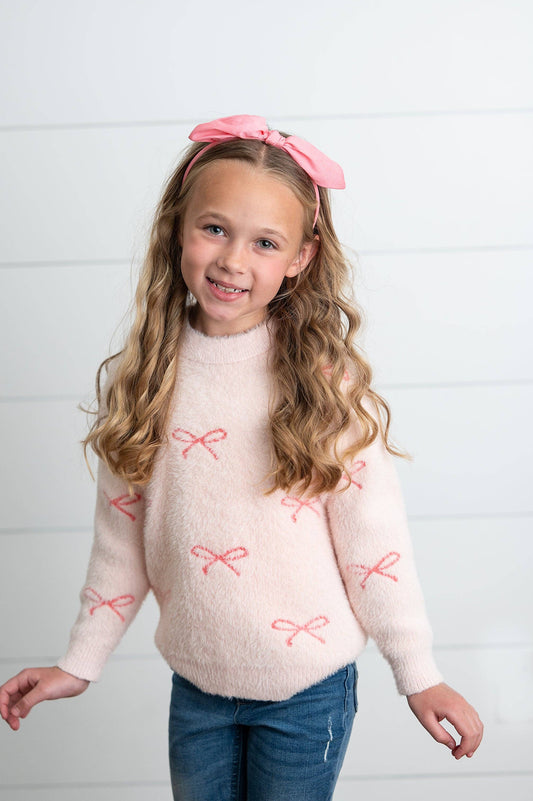 Girls Pink Bow Sweater