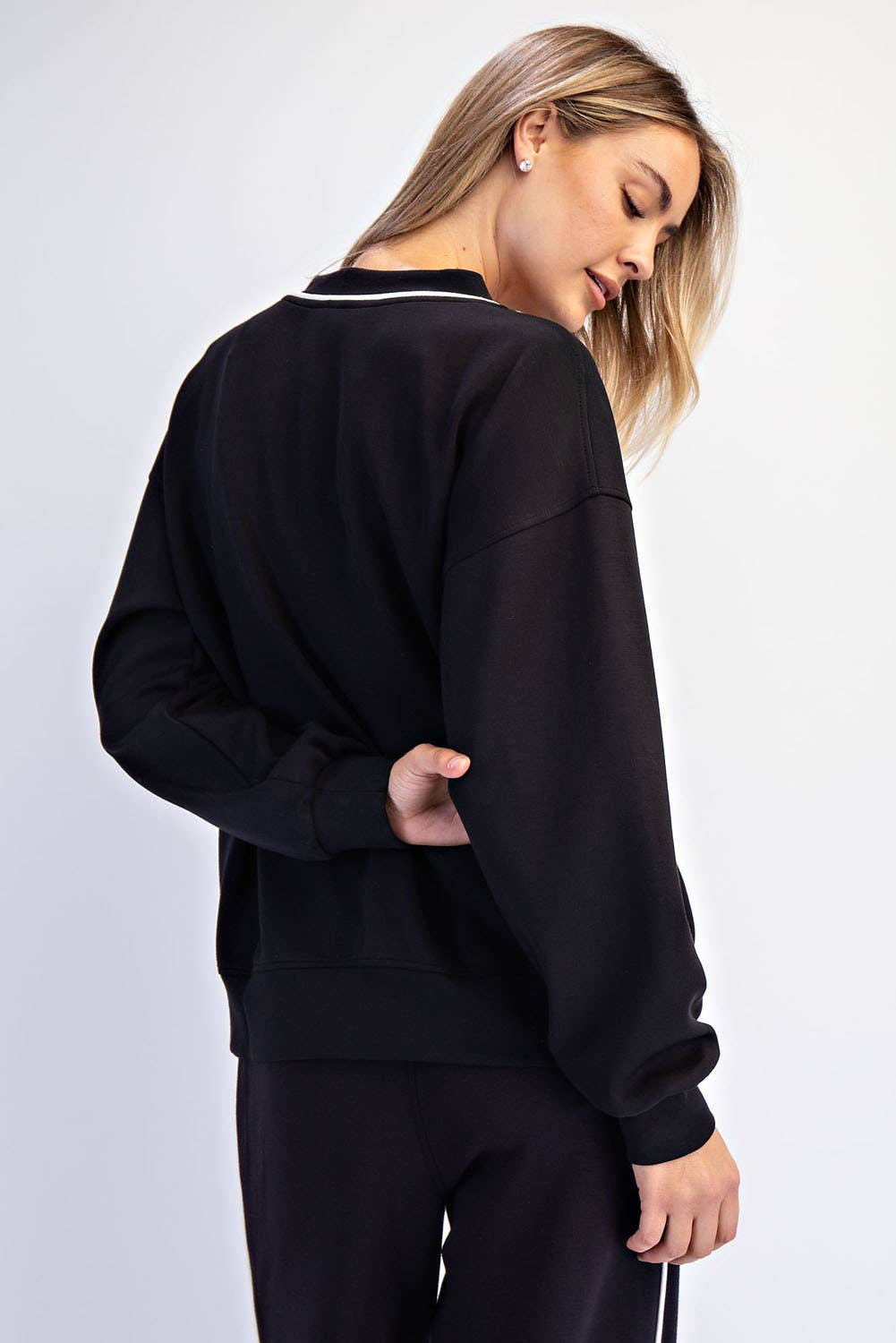 Black SCUBA V NECK PIPING TOP