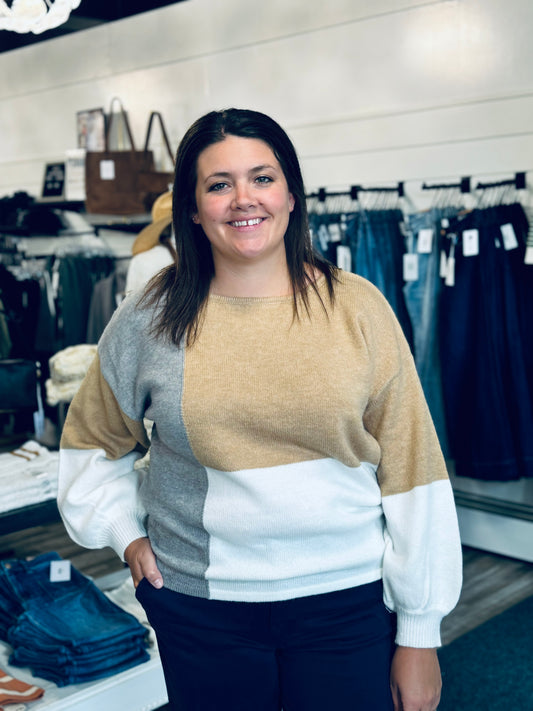 Taupe Color Block Sweater