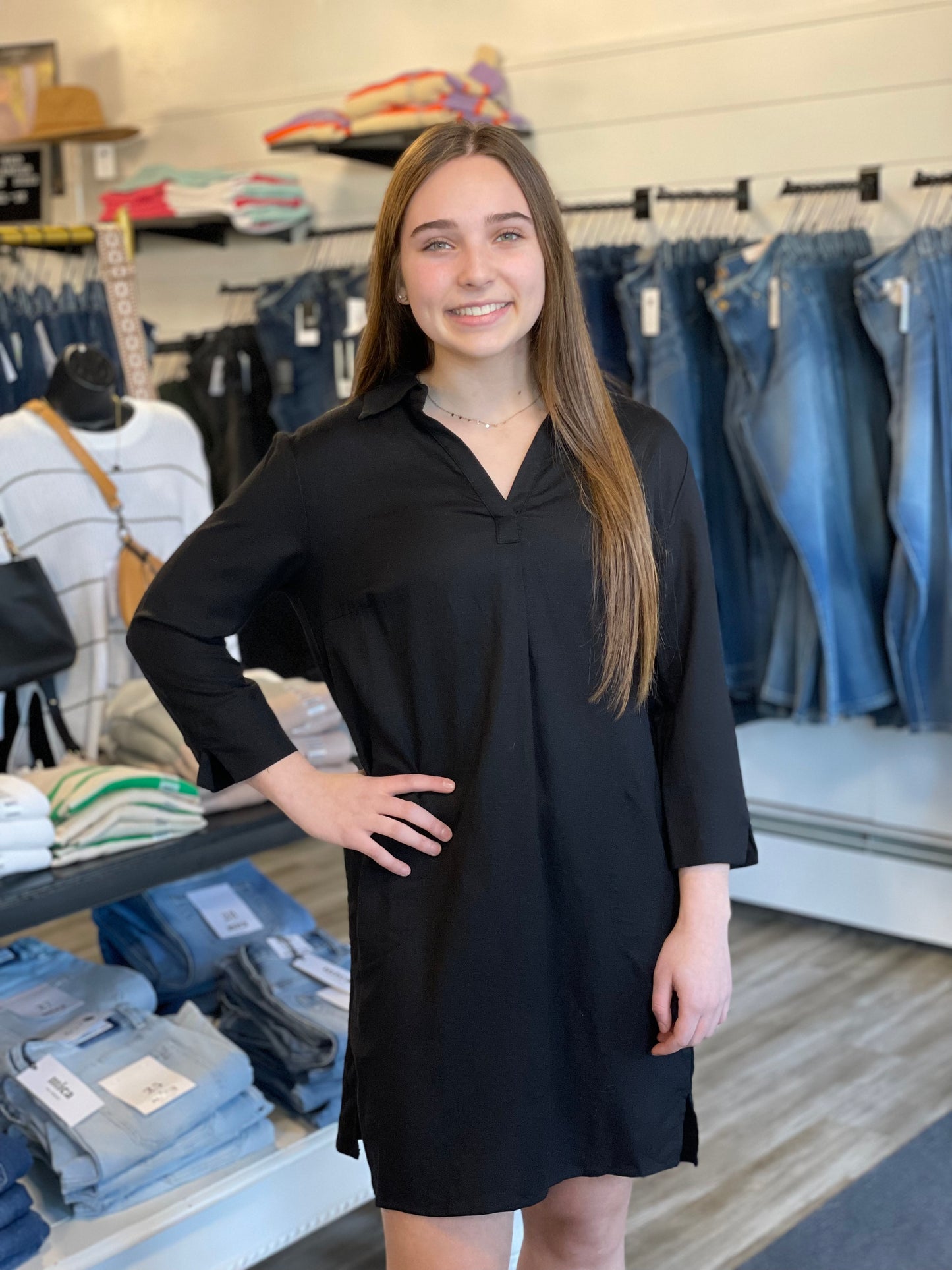 Tribal Black Dress with Pockets