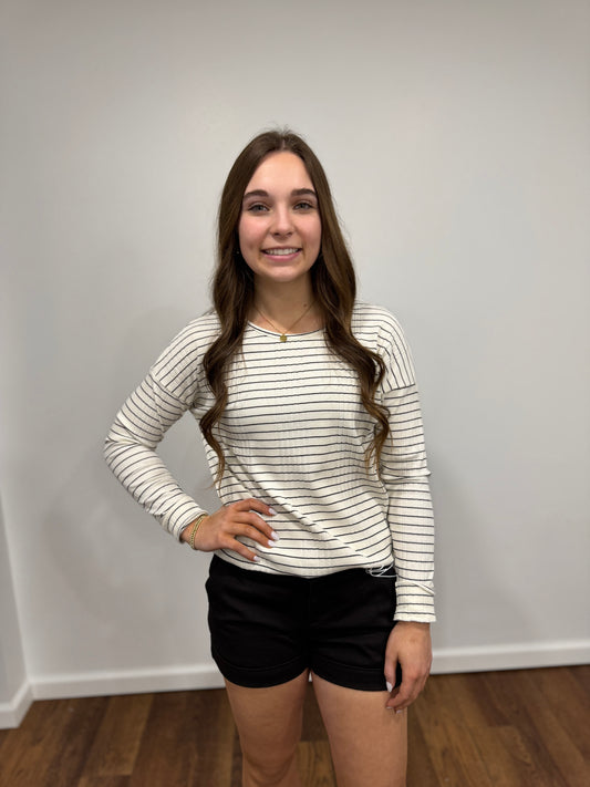 Black Ribbed Striped Top