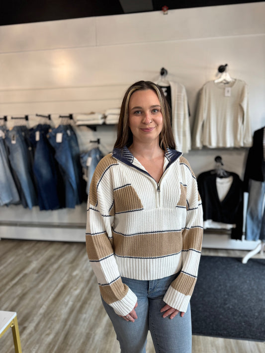 Elan 1/4 Zip Stripe Sweater