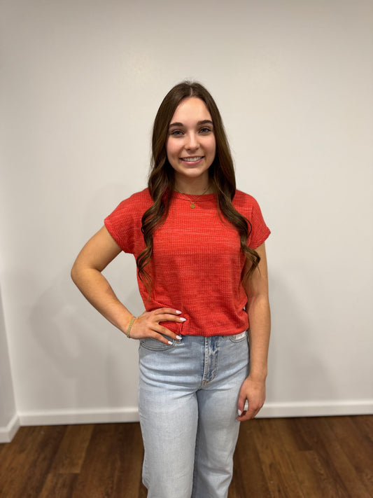 Red Ribbed Top