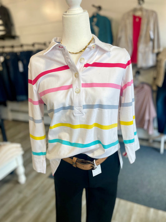 Tribal Raspberry Stripe Polo Shirt