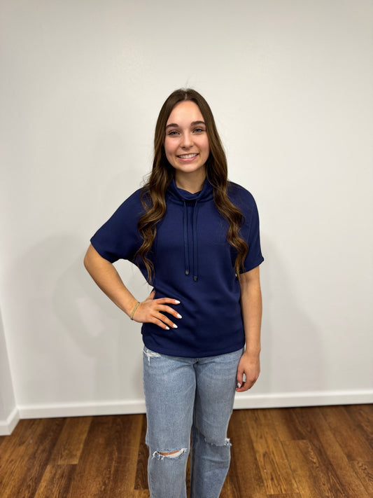 Tribal Navy Funnel Neck Top