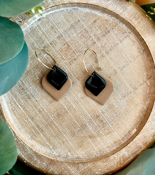 Brown and Black Hoop Dangle Earrings