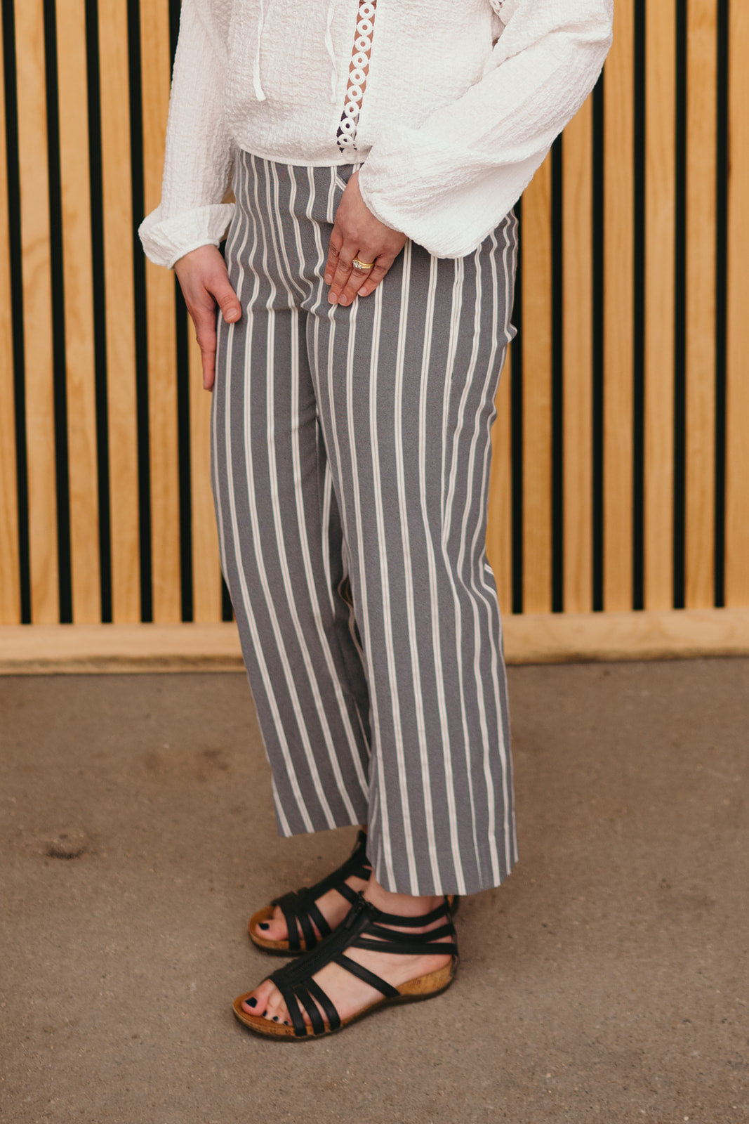 Tribal Grey Stripe Crop Pant
